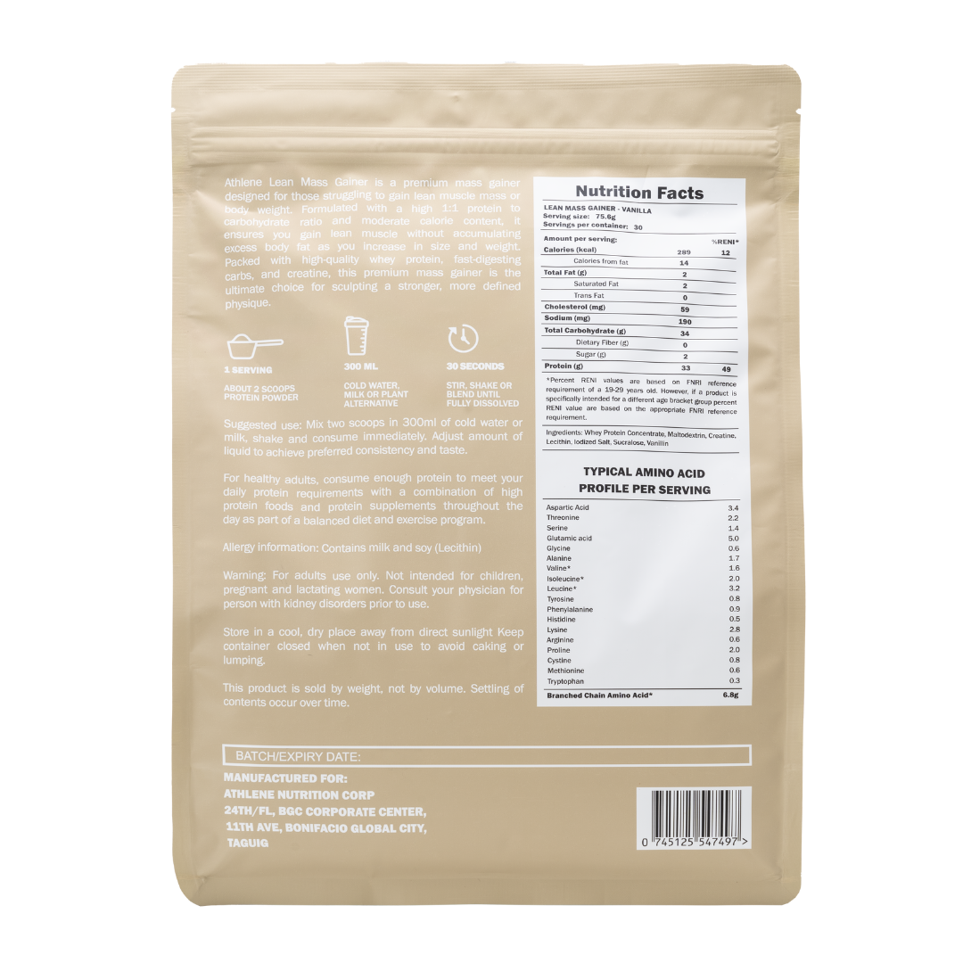 Lean Gainer Ingeredients Lean Mass Gainer 5lbs – Athlene Nutrition